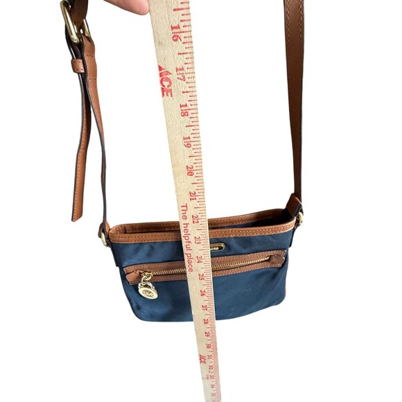 Michael Kors Kempton Handbag Zip Front Crossbody Bag Navy Blue Brown - Picture 8 of 10